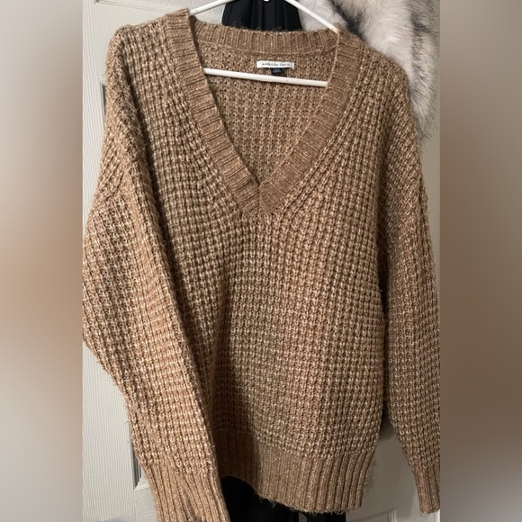 Quince Ivory Mock Neck & AE Whoa So Cozy V-Neck Oversized Sweater - Picture 9 of 16